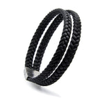 Schwarzes Lederarmband mit zwei geflochtenen Strängen