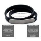 Elegantes Herren Lederarmband schwarz aus Echtleder, Wickelarmband mit Edelstahlverschluss