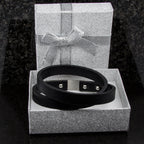 Elegantes Herren Lederarmband schwarz aus Echtleder, Wickelarmband mit Edelstahlverschluss