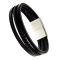 Echtes Lederarmband mit schwarzem geflochtenem Strang und poliertem Edelstahlverschluss