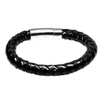 Schwarz-blaues Lederarmband mit fein poliertem Edelstahl