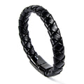 Schwarzes Lederarmband mit Schließe aus poliertem Edelstahl