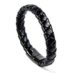 Schwarzes Lederarmband mit Schließe aus poliertem Edelstahl
