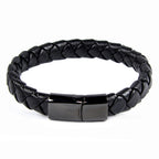 Schwarzes Lederarmband mit Schließe aus poliertem Edelstahl