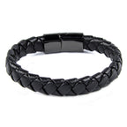Schwarzes Lederarmband mit Schließe aus poliertem Edelstahl