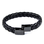 Schwarzes Lederarmband mit Schließe aus poliertem Edelstahl