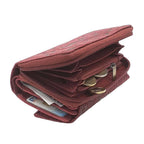 Damen Geldbörse aus Echtleder mit RFID-Schutz, Bordeauxrot, Blumenprägung, 12 Kartenfächer, 14 × 10 × 4,5 cm