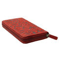 Damen Geldbörse aus Echtleder mit RFID-Schutz, Rot, 18 × 10 × 2,5 cm, florale Prägung, Reißverschluss