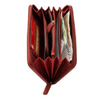 Damen Geldbörse aus Echtleder mit RFID-Schutz, Rot, 18 × 10 × 2,5 cm, florale Prägung, Reißverschluss