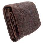 Damen Geldbörse aus Echtleder mit RFID-Schutz, Braun, 16,5 × 10,5 × 4 cm, florale Prägung, viele Fächer