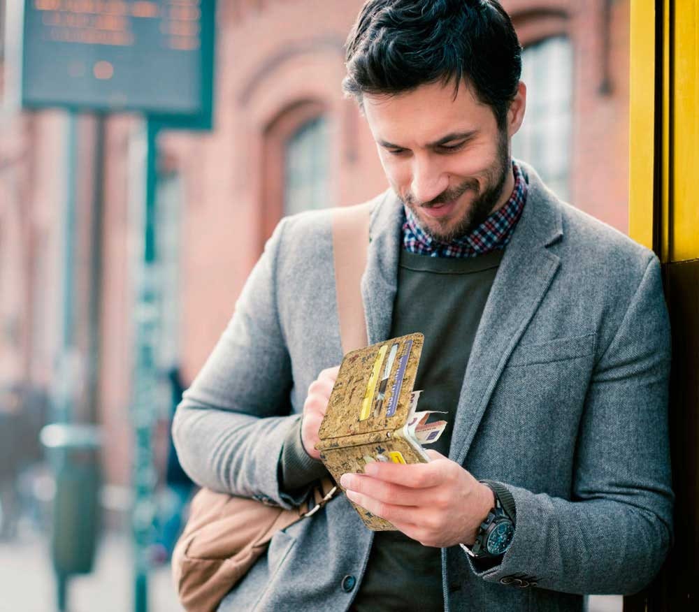 Herren Vegan Kartenetui Kartenhülle Geldbörse Geldscheinklammer aus echtem Kork