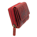 Damen Geldbörse aus Echtleder mit RFID-Schutz, Rot, 17 × 10 × 4 cm, Rosenprägung, viele Fächer