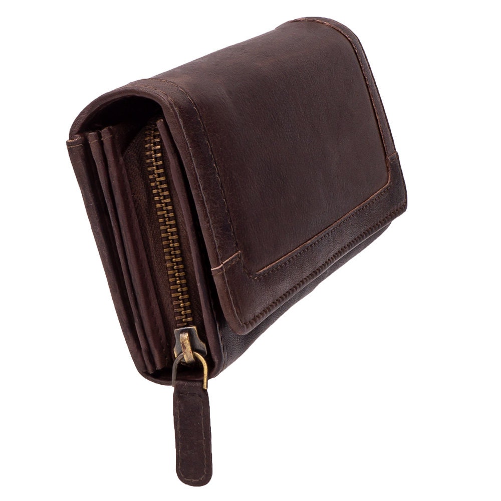 Damen Geldbörse aus Echtleder mit RFID-Schutz, Braun, 19 × 10 × 4 cm, 17 Kartenfächer, Reißverschluss