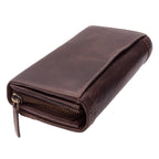 Damen Geldbörse aus Echtleder mit RFID-Schutz, Braun, 19 × 10 × 4 cm, 17 Kartenfächer, Reißverschluss