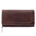 Damen Geldbörse aus Echtleder mit RFID-Schutz, Braun, 19 × 10 × 4 cm, 17 Kartenfächer, Reißverschluss