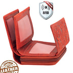 Damen Geldbörse aus Echtleder mit RFID-Schutz, Rot, 14 × 10 × 4,5 cm, 12 Kartenfächer, florale Prägung
