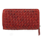 Damen Geldbörse aus Echtleder mit RFID-Schutz, Rot, 14 × 10 × 4,5 cm, florale Prägung und Reißverschluss