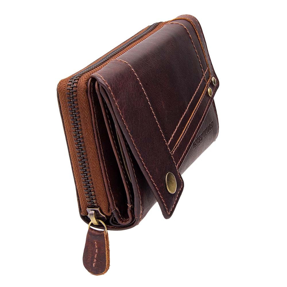 Damen Geldbörse aus Echtleder mit RFID-Schutz, Dunkelbraun, 14 × 10 × 3,5 cm, 13 Kartenfächer und Münzfach