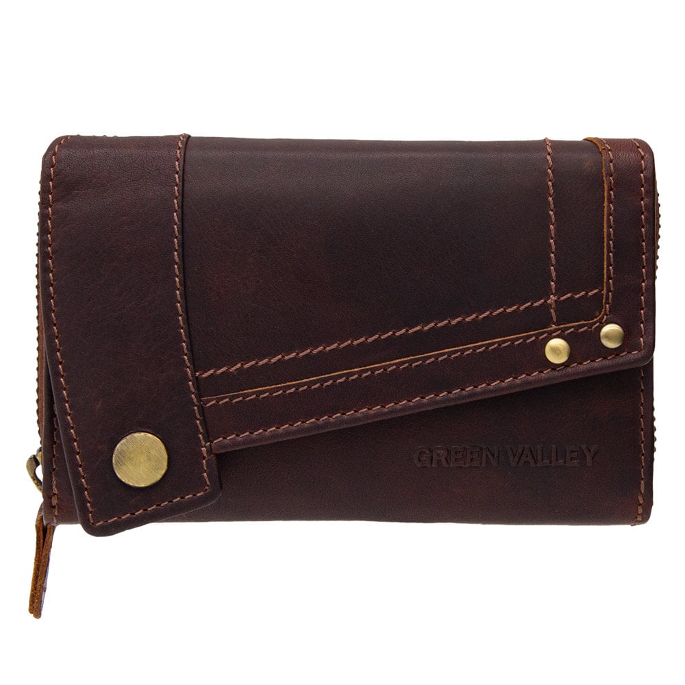 Damen Geldbörse aus Echtleder mit RFID-Schutz, Dunkelbraun, 14 × 10 × 3,5 cm, 13 Kartenfächer und Münzfach