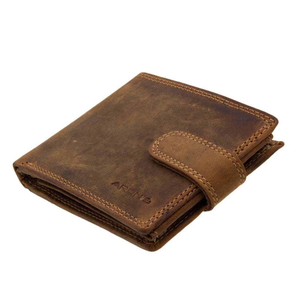 Herren Geldbörse aus Echtleder mit RFID-Schutz, Braun, 12 × 9,5 × 2,5 cm, 15 Kartenfächer und Münzfach