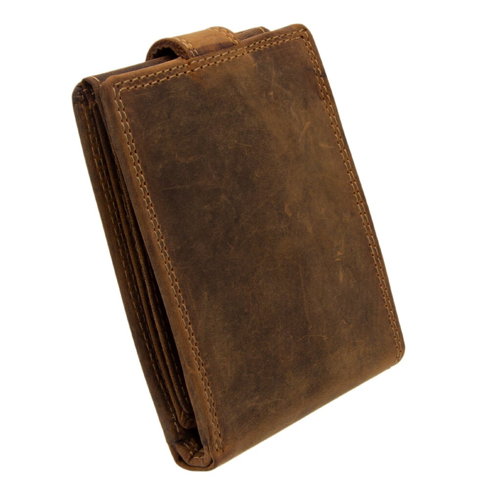 Herren Geldbörse aus Echtleder mit RFID-Schutz, Braun, 12 × 9,5 × 2,5 cm, 15 Kartenfächer und Münzfach