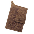 Damen Geldbörse Echtleder mit RFID-Schutz, Braun, 14 × 10 × 3,5 cm, floral geprägt, 16 Kartenfächer