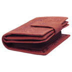 Damen Geldbörse aus Echtleder mit RFID-Schutz, Rot, 14 × 10 × 4,5 cm, geprägtes Blumenmuster, großer Stauraum