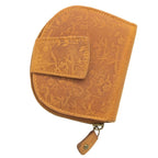Damen Geldbörse aus Echtleder mit RFID-Schutz, Cognac Braun, 11 × 10 × 3 cm, Blumenprägung, 12 Kartenfächer