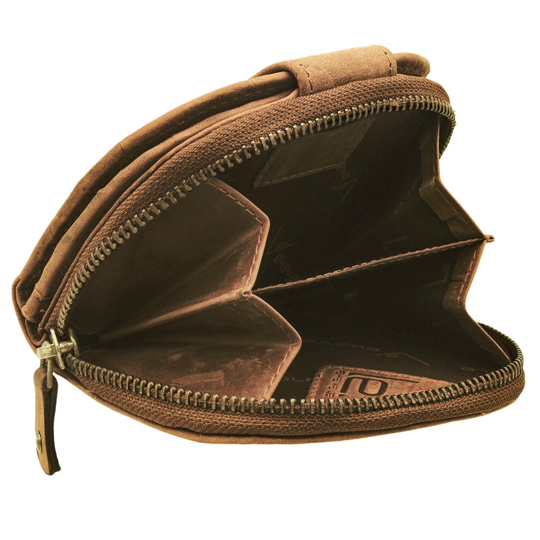 Damen Geldbörse aus Echtleder mit RFID-Schutz, Braun, 11 × 10 × 3 cm, Blumenprägung, 12 Kartenfächer