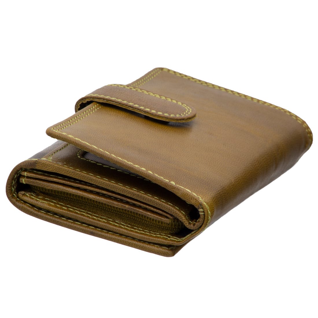 Damen Geldbörse Echtleder mit RFID-Schutz, Olivbraun, 22 Kartenfächer, großes Portemonnaie 17 × 10 × 4 cm