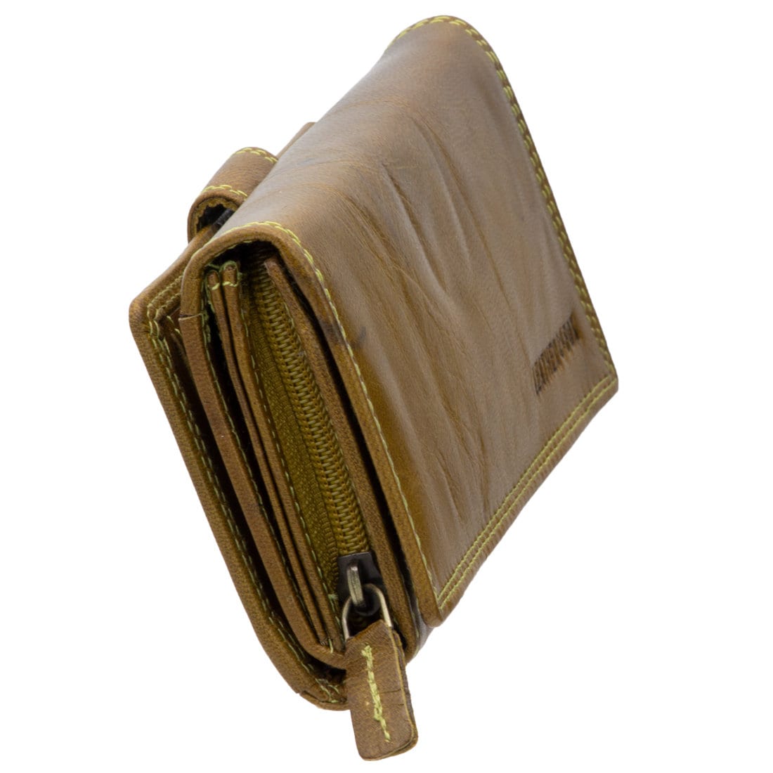 Damen Geldbörse Echtleder mit RFID-Schutz, Olivbraun, 22 Kartenfächer, großes Portemonnaie 17 × 10 × 4 cm