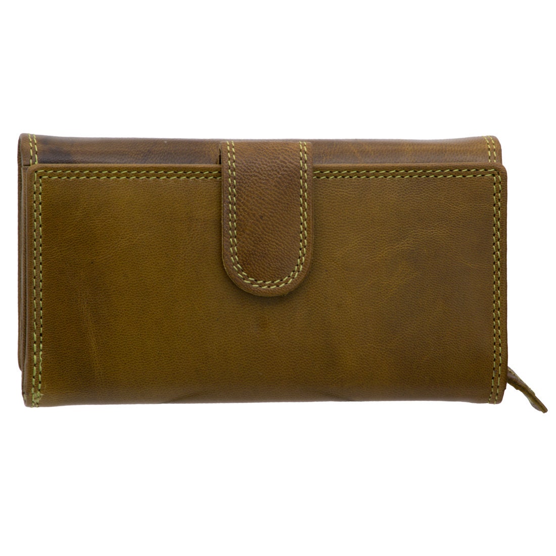 Damen Geldbörse Echtleder mit RFID-Schutz, Olivbraun, 22 Kartenfächer, großes Portemonnaie 17 × 10 × 4 cm