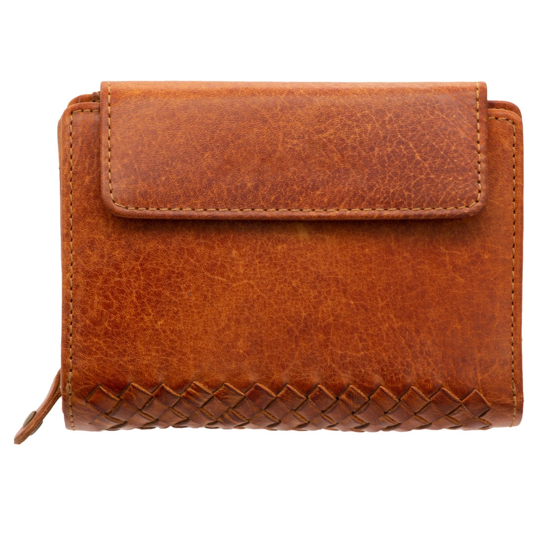 Damen Geldbörse Echtleder mit RFID-Schutz, Cognac Braun, 12 Kartenfächer, kompakt 13 × 10 × 3 cm