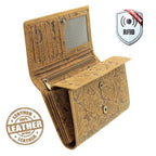 Damen Geldbörse aus Echtleder mit RFID-Schutz, Cognac Braun, 18 × 10 × 3,5 cm, Blumenprägung, 7 Kartenfächer