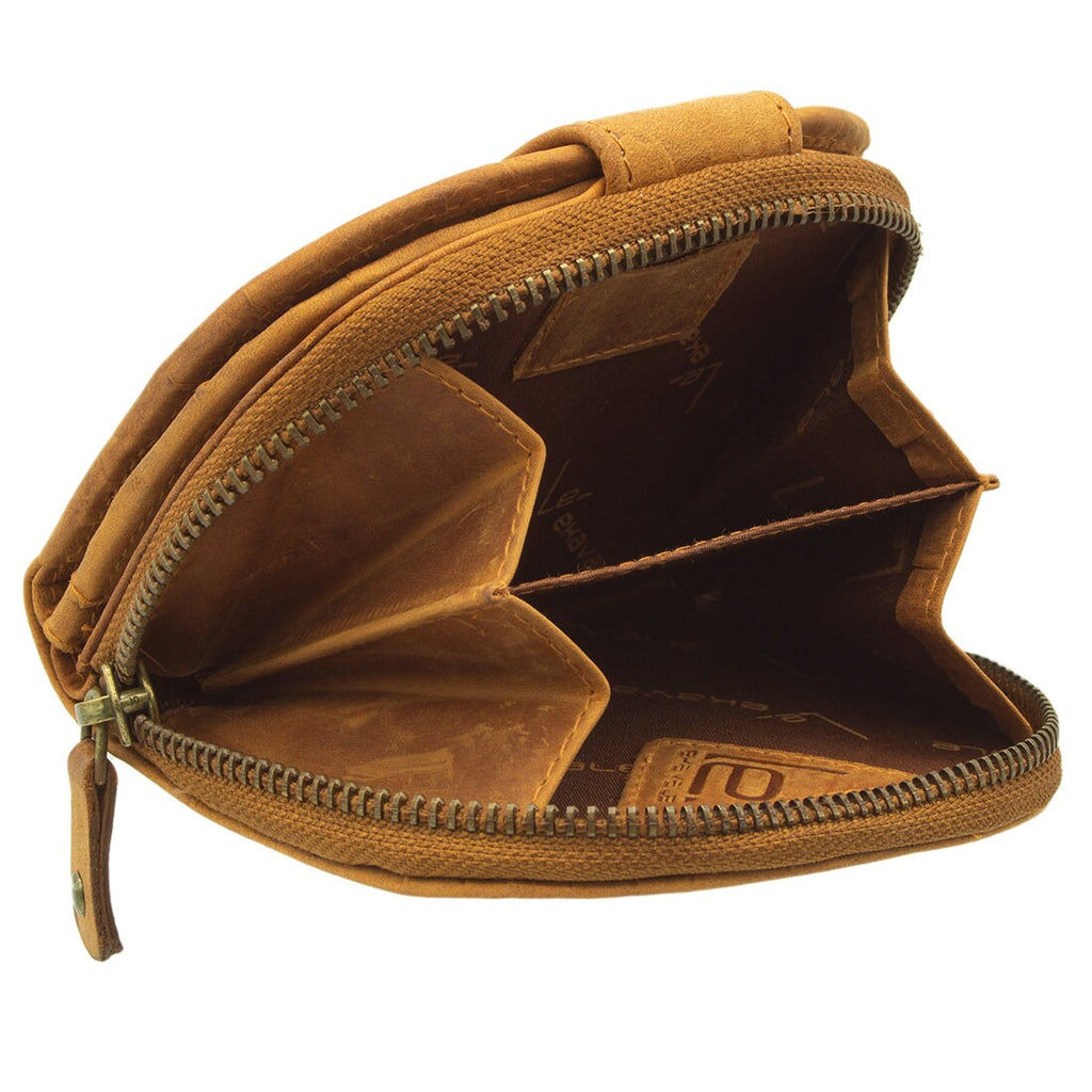 Damen Geldbörse aus Echtleder mit RFID-Schutz, Cognac Braun, 11 × 10 × 3 cm, Blumenprägung, 12 Kartenfächer