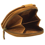 Damen Geldbörse aus Echtleder mit RFID-Schutz, Cognac Braun, 11 × 10 × 3 cm, Blumenprägung, 12 Kartenfächer