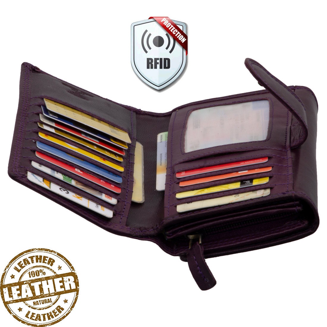 Damen Geldbörse Echtleder Braun mit RFID-Schutz, 17 × 10 × 4 cm, großes Portemonnaie mit 22 Kartenfächern