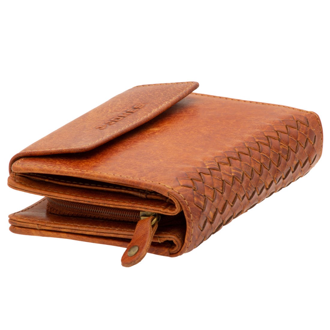 Damen Geldbörse Echtleder mit RFID-Schutz, Cognac Braun, 12 Kartenfächer, kompakt 13 × 10 × 3 cm