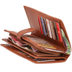 Damen Geldbörse Echtleder Cognac Braun mit RFID-Schutz, 17 × 10 × 4 cm, großes Portemonnaie mit 22