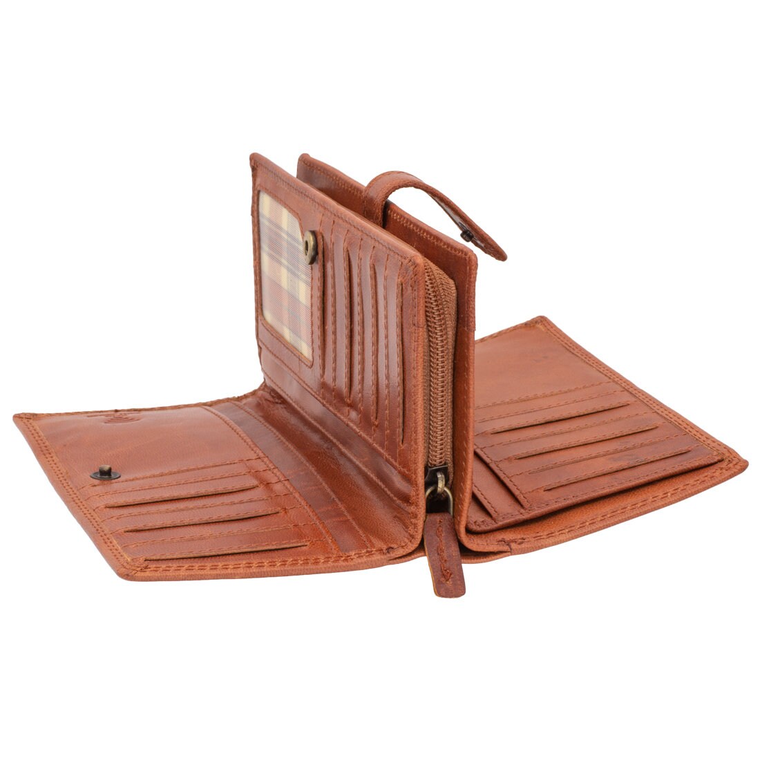 Damen Geldbörse Echtleder Cognac Braun mit RFID-Schutz, 17 × 10 × 4 cm, großes Portemonnaie mit 22