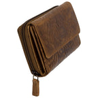 Damen Geldbörse aus Echtleder mit RFID-Schutz, Braun, 14 × 10 × 4 cm, Leder Portemonnaie mit Blumenprägung