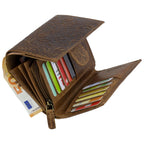 RFID Damen-Geldbörse Echtleder Braun – 12 Kartenfächer, 3 Geldscheinfächer, Vintage-Prägung, 15×10×4 cm