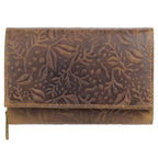 RFID Damen-Geldbörse Echtleder Braun – 12 Kartenfächer, 3 Geldscheinfächer, Vintage-Prägung, 15×10×4 cm