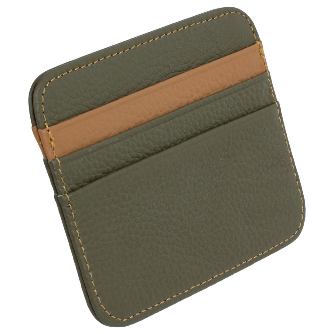 RFID Kartenetui Echtleder Olivgrün – 6 Kartenfächer, 1 Geldscheinfach, Slim Card Holder 11×9×0,5 cm