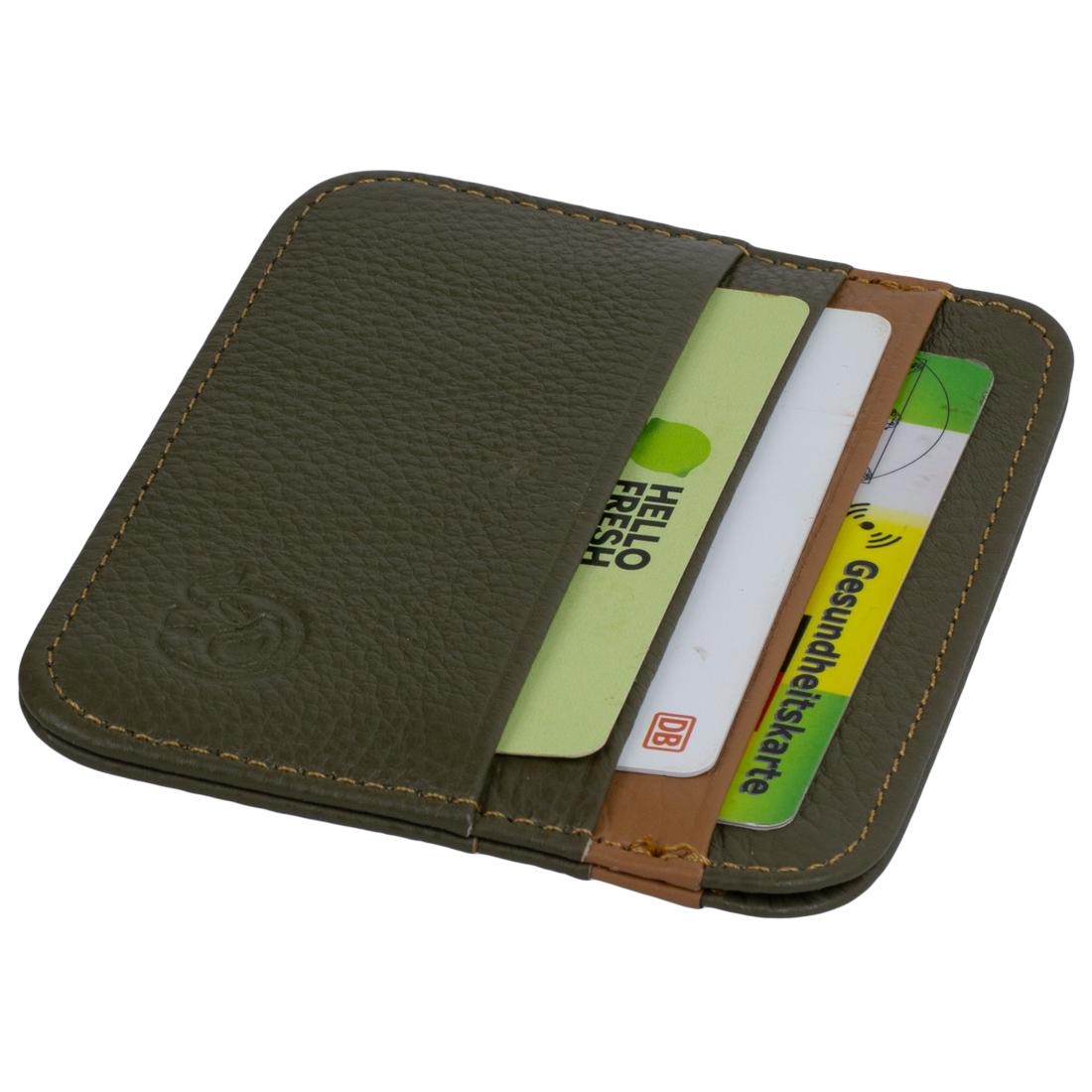 RFID Kartenetui Echtleder Olivgrün – 6 Kartenfächer, 1 Geldscheinfach, Slim Card Holder 11×9×0,5 cm