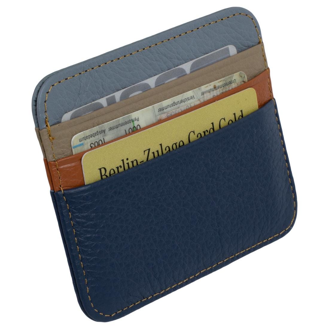 RFID Kartenetui Echtleder Blau – 6 Kartenfächer, 1 Geldscheinfach, Slim Card Holder 11×9×0,5 cm