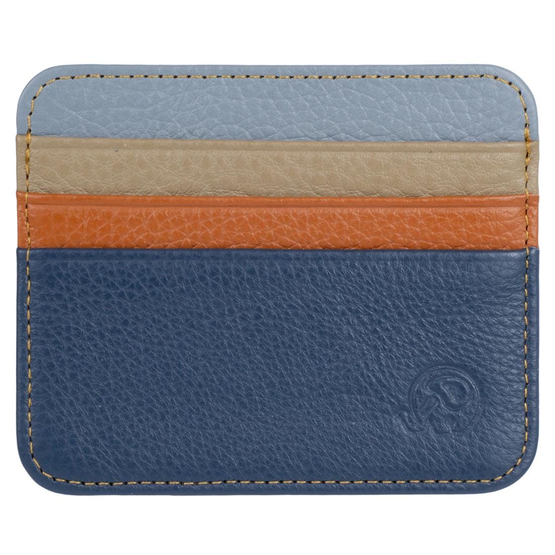 RFID Kartenetui Echtleder Blau – 6 Kartenfächer, 1 Geldscheinfach, Slim Card Holder 11×9×0,5 cm