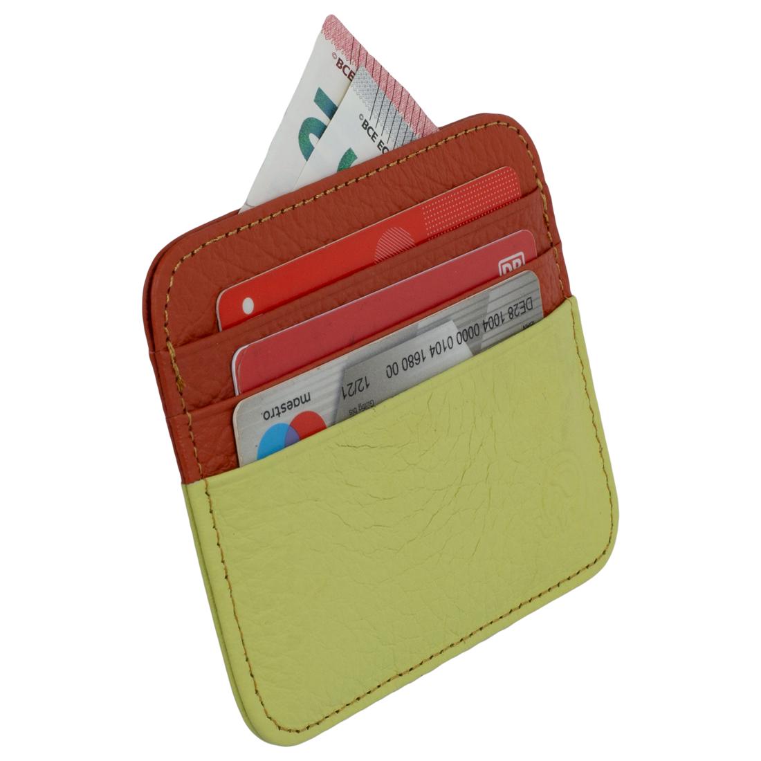 RFID Kartenetui Echtleder Rot-Grün, 6 Kartenfächer, 1 Geldscheinfach, Slim Card Holder 11×9×0,5 cm