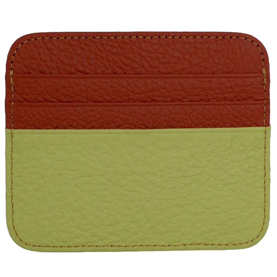 RFID Kartenetui Echtleder Rot-Grün, 6 Kartenfächer, 1 Geldscheinfach, Slim Card Holder 11×9×0,5 cm