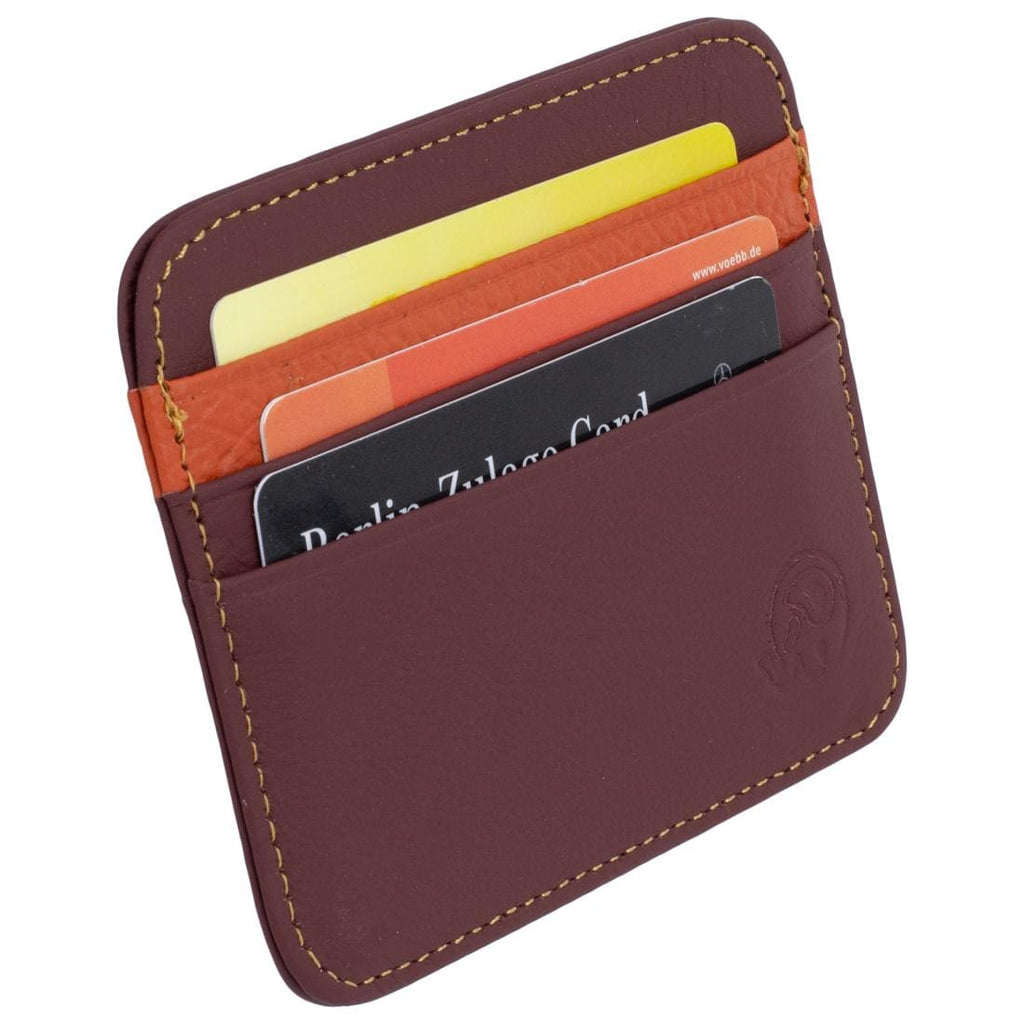 RFID Kartenetui Echtleder Dunkelrot – 6 Kartenfächer, 1 Geldscheinfach, Slim Card Holder 11×9×0,5 cm